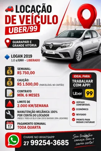 Locação de veículos para motorista de aplicativos