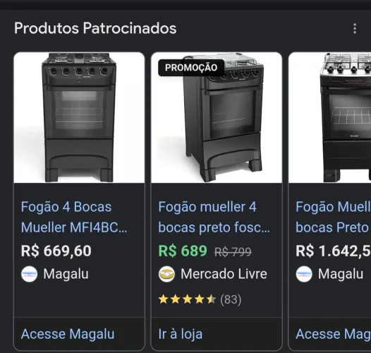 APENAS R$ 579,00 Fogão Muller 4BCs PRETO