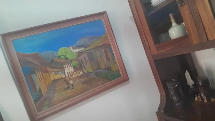 Quadro Óleo Sobre Tela Casario de Minas 91x71 Vintage