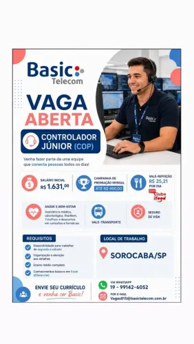Oportunidade de emprego - Sem necessidade de experiência (oferecemos treinamento).
