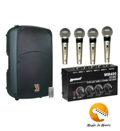 KIT SR315 STANER CAIXA C/Mixer De Audio Compacto + 4 Microfones Dls-8