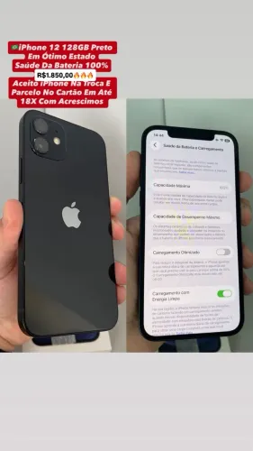 iPhone 12 128GB Preto ( Saúde Da Bateria 100% ) Em Ótimo Estado