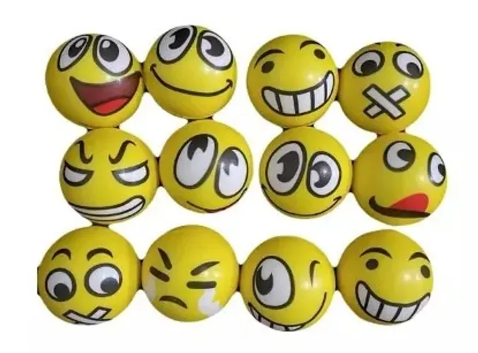 Kit 5 Bolinhas Anti Estresse Espuma Macia Emojis - Novo