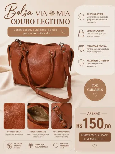 Bolsa couro legítimo Via Mia