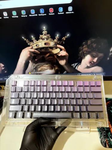 Kit Keycaps Degradê Rosa Lilás Cinza Brilhante para Teclado Mecânico Gamer