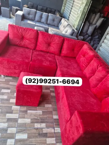 sofa de canto em L vermelho