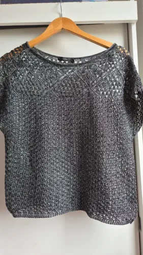 Conjunto Tricô Metalizado Bonneterie Blusa + Quimono Preto P ao G