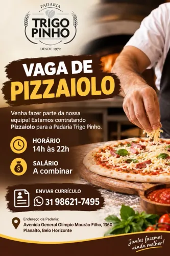 Vaga pizzaiolo BH bairro planalto