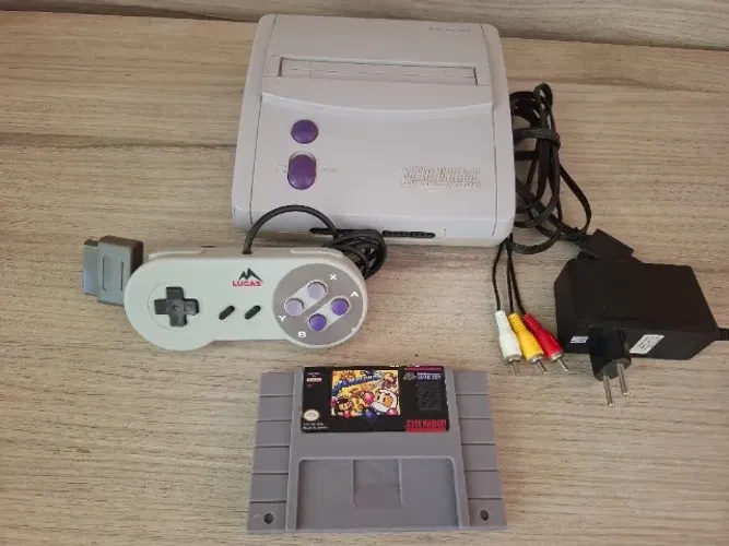 Super Nintendo com Controle + Cartucho e cabos