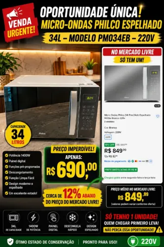 Microondas Philco Espelhado Novo