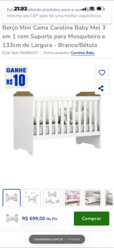 Berço mini cama carolina baby mel 3 em 1 com suporte para mosquiteiro e 133cm de largura