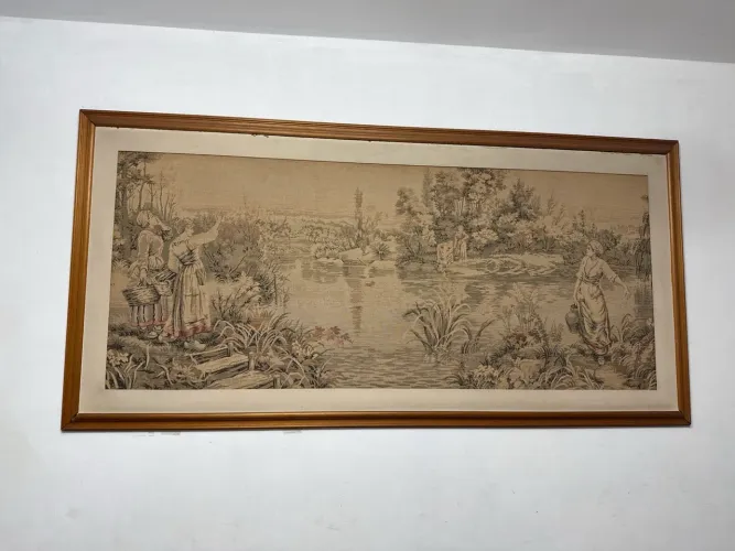 Quadro Tapeçaria Gobelin Vintage Cena Campestre Europeia 