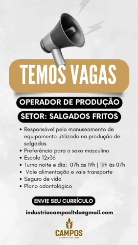 Vagas de operador de produção 