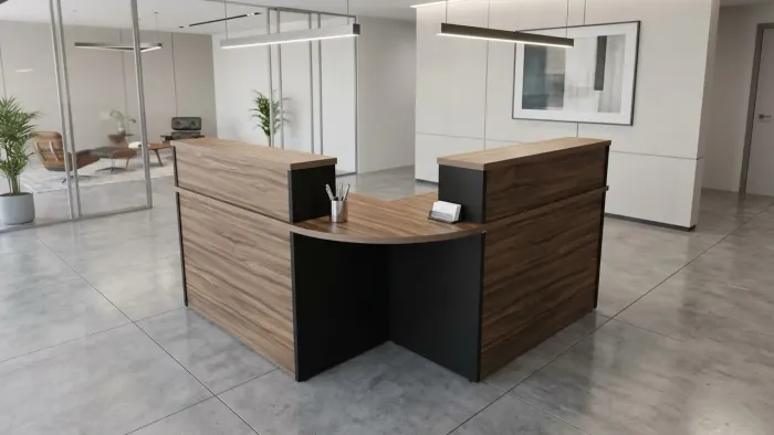 Mesa Recepção Atendimento Alto Padrão em L MDF Duplo e Triplo