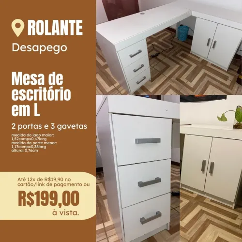 Mesa de Escritório / Estudo em L - Com Armário e Gaveteiro