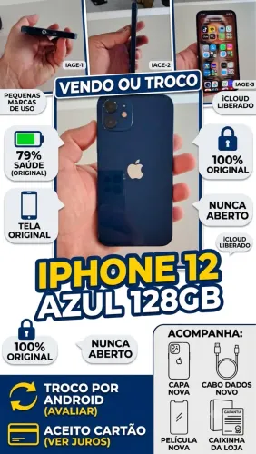 iPhone 12 Azul 128GB - Original, iCloud Livre, Bem Conservado e Pronto ?