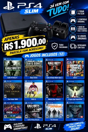 Ps4 Slim + 12 jogos