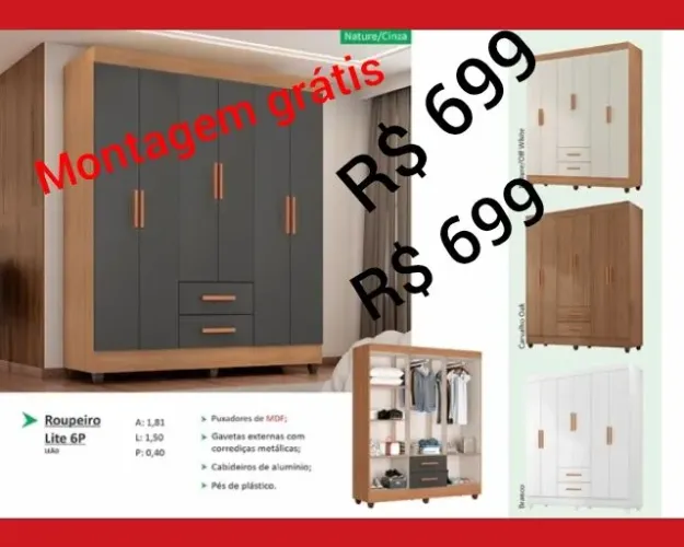 Guarda roupa casal 6 portas e 2 gavetas.