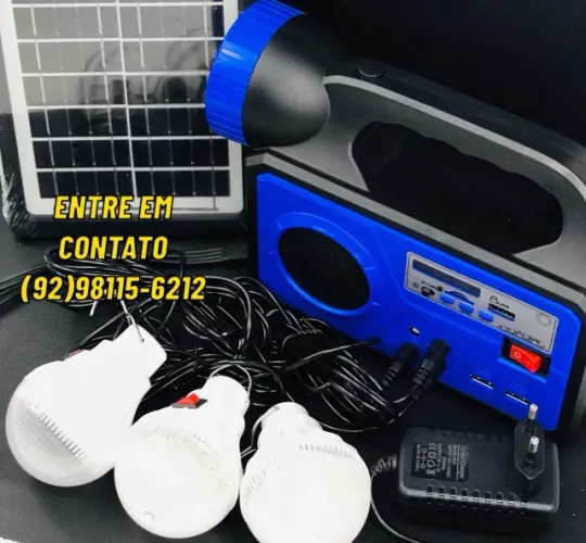 Kit Placa Solar Portátil 3 Lâmpadas Luz Emergência JORTAN Com Lanterna