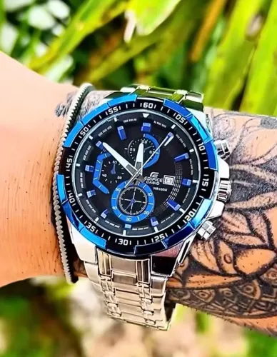 Relógio Cronógrafo Aço Inox Azul - Estilo Edifice EFR - 100M - Pronta Entrega