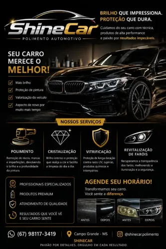 Polimento automotivo, Cristalização, Vitrificação, Reparo de Faróis SheineCar Estética