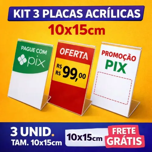 Kit placa acrílica 10x15 cm para uso exposição de cartazes.