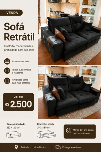 Sofá retrátil com menos de 1 ano de uso