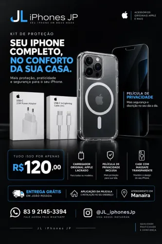 KIT PROTEÇÃO IPHONE COMPLETO NO CONFORTO