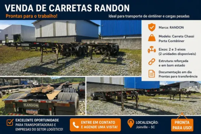 Carreta Porta Contêiner Randon - Duas 3 Eixos - Pronta para Trabalho -CADA UMA
