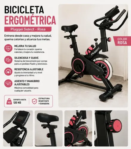 Bicicleta Ergométrica Spinning Pluggei Select Rosa - Nuevo.