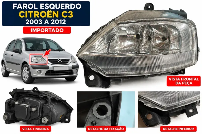Farol Esquerdo Citroën C3 2003 a 2012 Importado