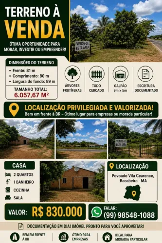 Terreno 6.057 M² à beira da BR, casa+Galpão