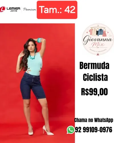 Bermuda Ciclista Jeans feminina, disponível no tam.: 42.