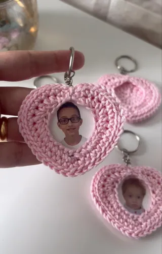 Chaveirinho coração porta retrato em crochê