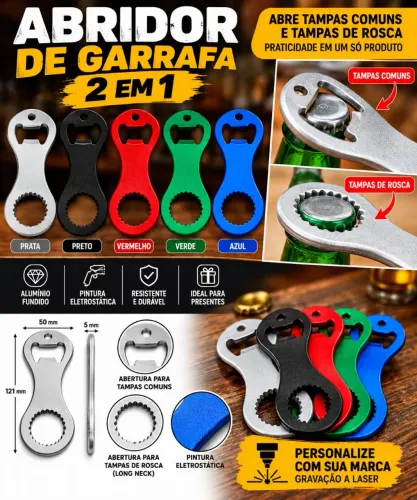 Abridor de Garrafas 2 em 1 Long Neck Alumínio Personalizável