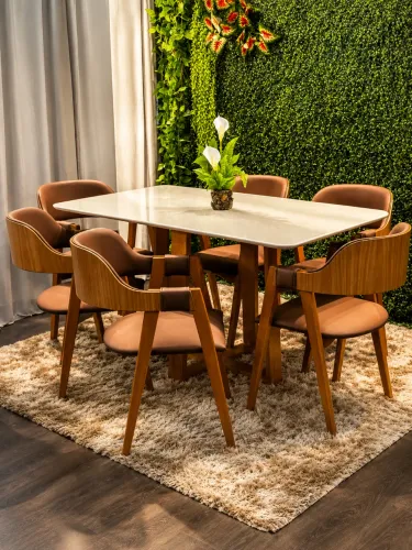 CONJUNTO MESA DE JANTAR COM 6 CADEIRAS POLTRONAS - MEDIDAS 160x80