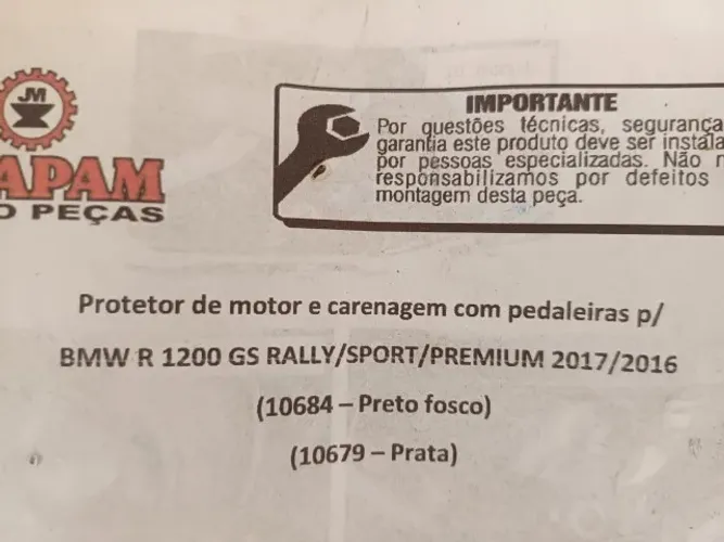 PROTETOR DE MOTOR E CARRENAGEM COM PEDALEIRAS PARA BMW 1200 RALLY, SPORT, PREMIUM 2016/17