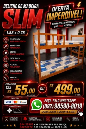 Beliche Madeira Mulateiro Novo no Acabamento Verniz Apenas R$ 55,00 Mensal Entrega grátis 
