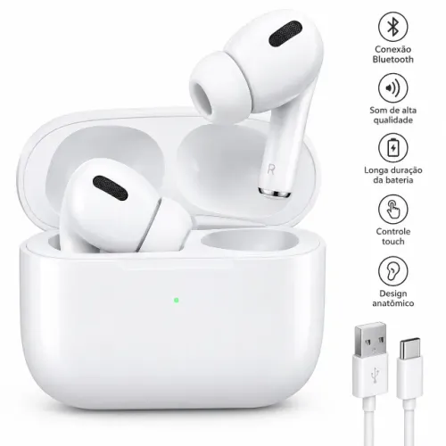 Fone Bluetooth TWS branco com estojo de carregamento