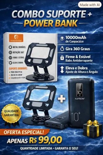 combo suporte tablet de mesa + carregador power bank por apenas - R$?99,00