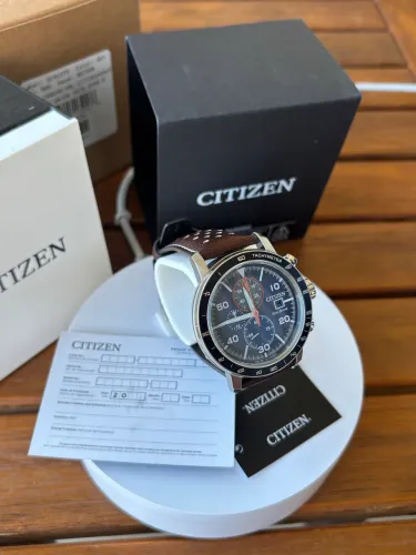 Citizen Eco-Drive CA0648-09L Azul 44mm Cronógrafo Pulseira de Couro Novo