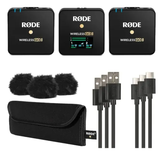 Microfone Duplo Sem Fio Rode Wireless GO II Me Para iPhone Android Preto e Cameras