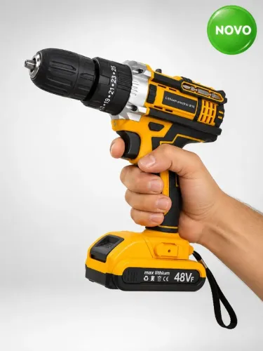 Parafusadeira Furadeira de Impacto Sem Fio 48V Kit Completo 2 Baterias Maleta