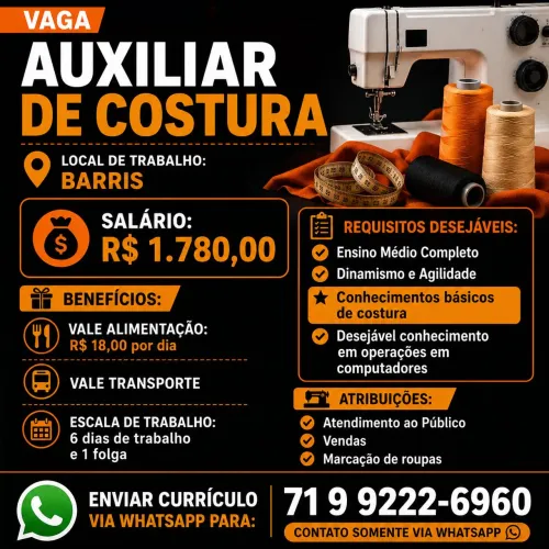 Vaga para Auxiliar de Costura