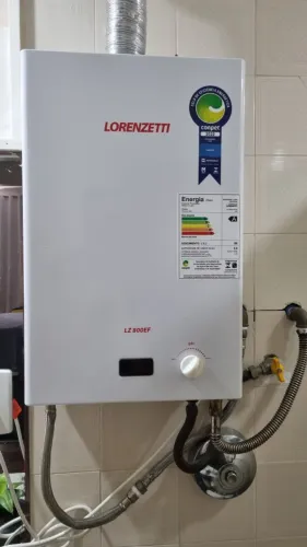 Aquecedor a gás (GN) Lorenzetti 8 litros, exaustão forçada, modelo LZ800EF-B; 127/220v. 