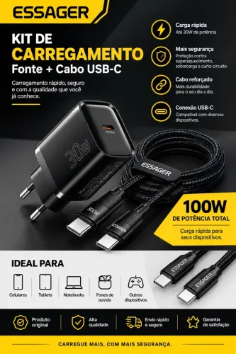 Cabo + carregador Essager 100w original