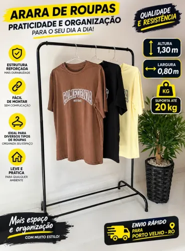 Arara de Roupas Reforçada 20kg - 1,30m de Altura x 80cm de Largura