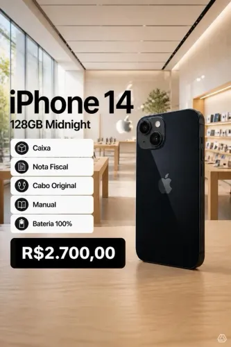 IPhone 14 128Gb Preto Completo Na Caixa Com Nota Fiscal Sem Detalhes