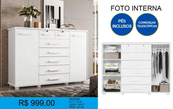 COMODA - 2 PORTAS - DISPONIVEL EM 2 CORES - CORREDIÇAS TELESCÓPICAS =  RECEBA EM ATE 72H