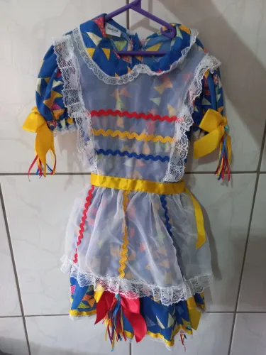Vestido de festa Junina Azul e Amarelo